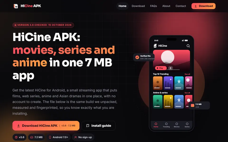 HiCine APK homepage