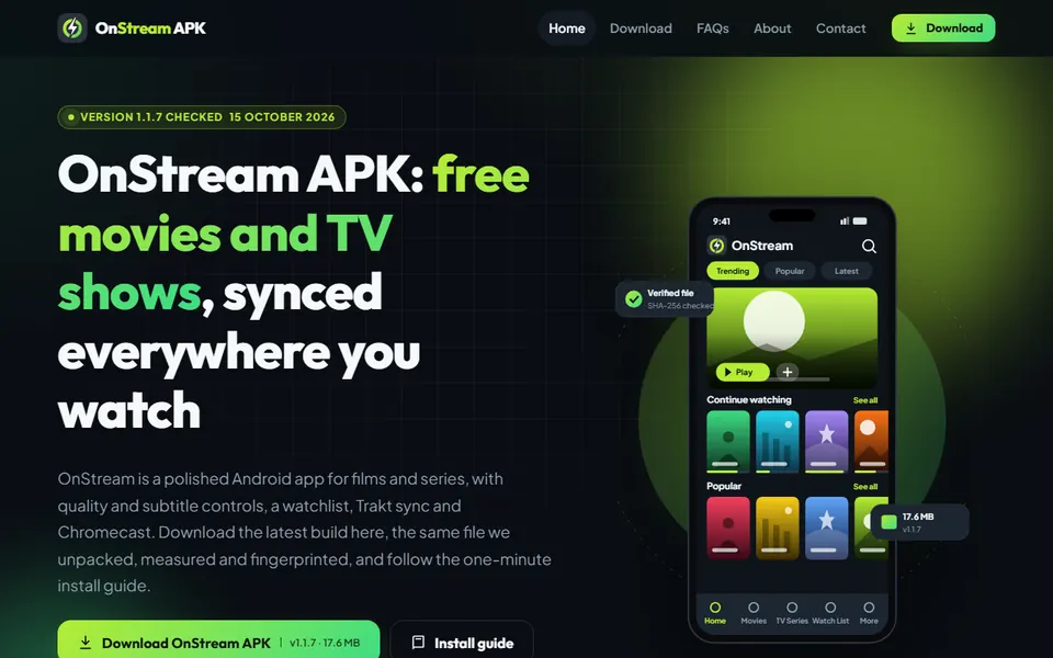 OnStream APK homepage
