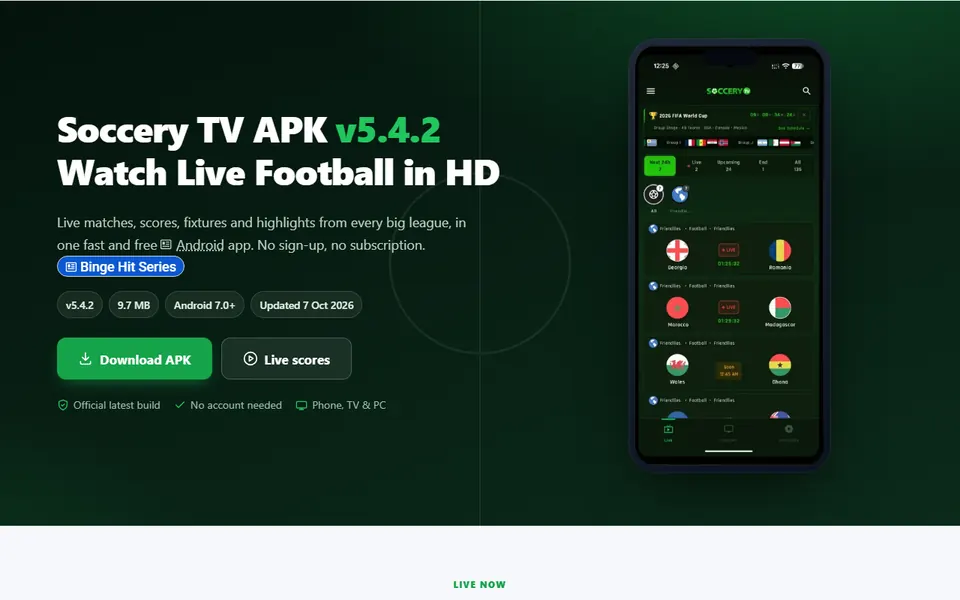 Soccery TV homepage